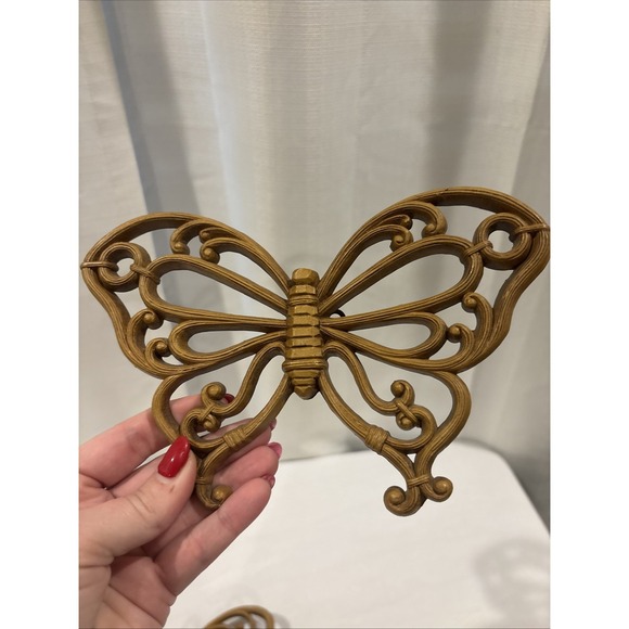 Vintage HOMCO Butterflies Wall Decor Brown Faux Wood Home Interiors~Set of 2 - Picture 3 of 9